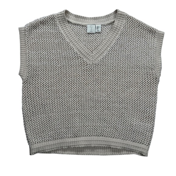 Joie Knit Sweater Vest Sleeveless V-Neck‎ Metallic Gold Accents Large - Picture 1 of 8